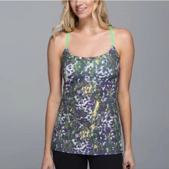 lululemon Amala Floral Green Strap Tank Top - Picture 1 of 10
